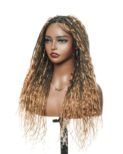 24" Human Hair Curls HD Full Lace Glueless Super Lightweight Boho Box Braided Wig (No Curly End)