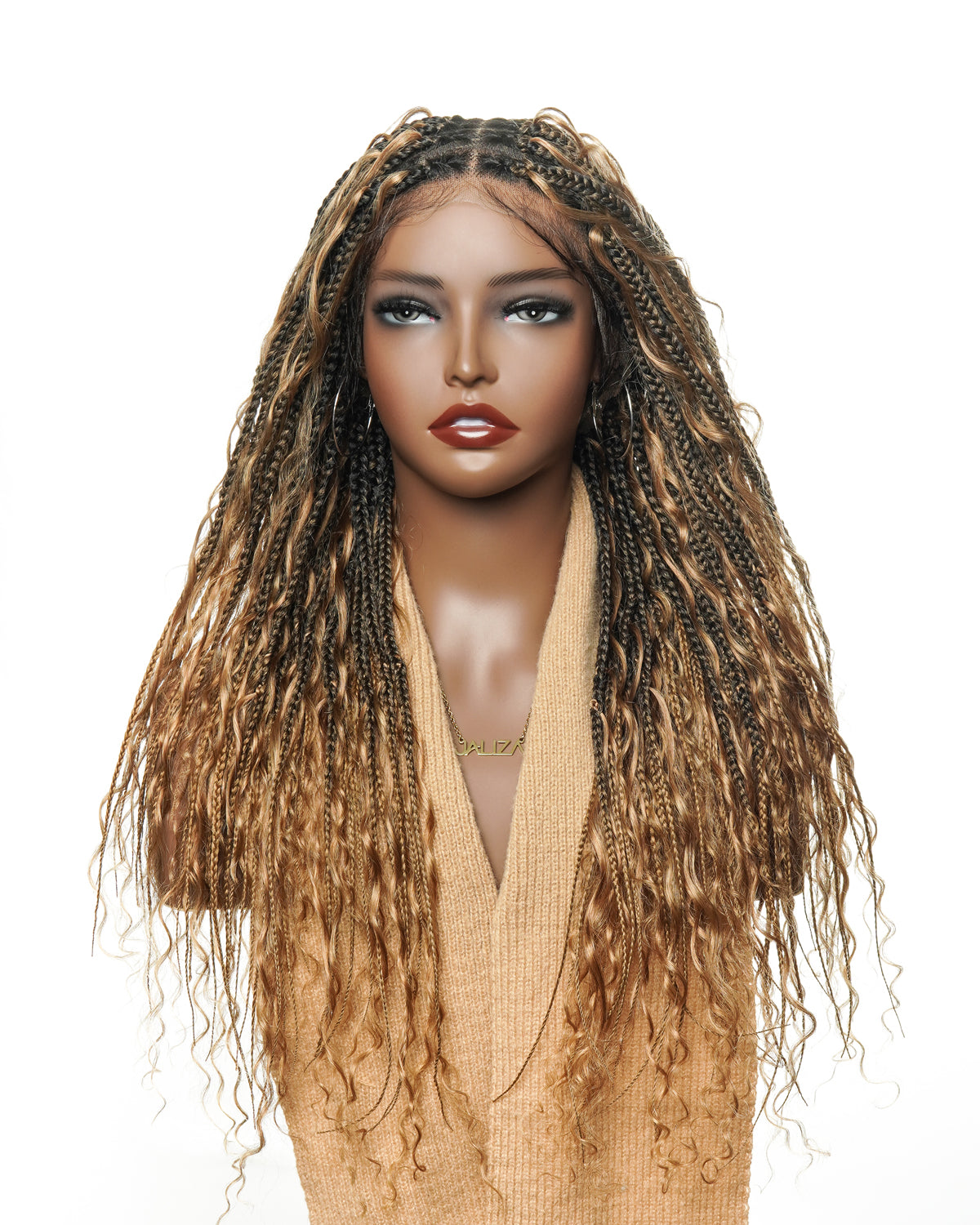 24" Human Hair Curls HD Full Lace Glueless Super Lightweight Boho Box Braided Wig (No Curly End)