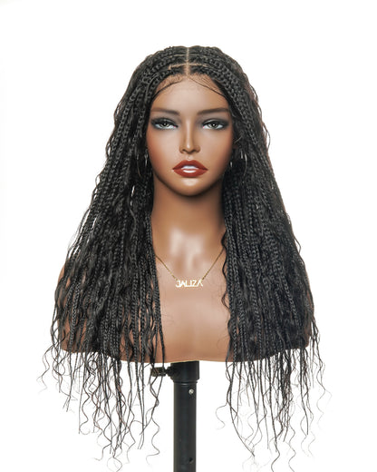 24" Human Hair Curls HD Full Lace Glueless Super Lightweight Boho Box Braided Wig (No Curly End)