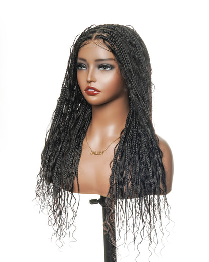 24" Human Hair Curls HD Full Lace Glueless Super Lightweight Boho Box Braided Wig (No Curly End)