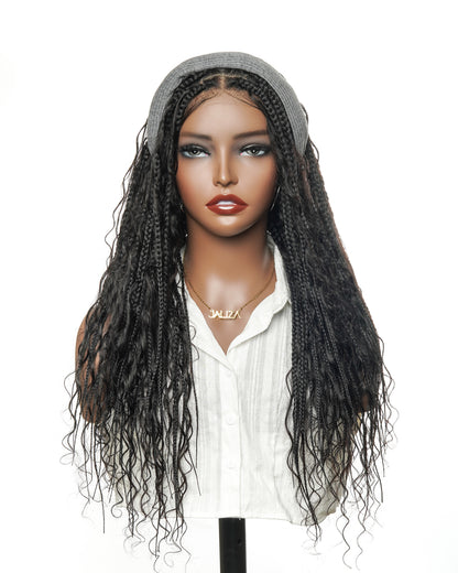 24" Human Hair Curls HD Full Lace Glueless Super Lightweight Boho Box Braided Wig (No Curly End)