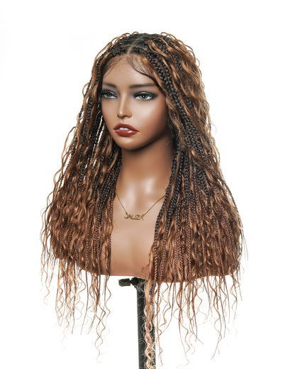 24" Human Hair Curls HD Full Lace Glueless Super Lightweight Boho Box Braided Wig (No Curly End)