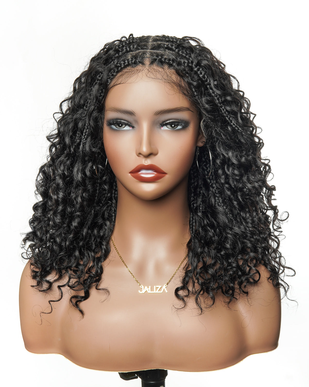 16" Human Hair Curls Short Boho Box Braided Wig Glueless HD Full Lace 100 Strands