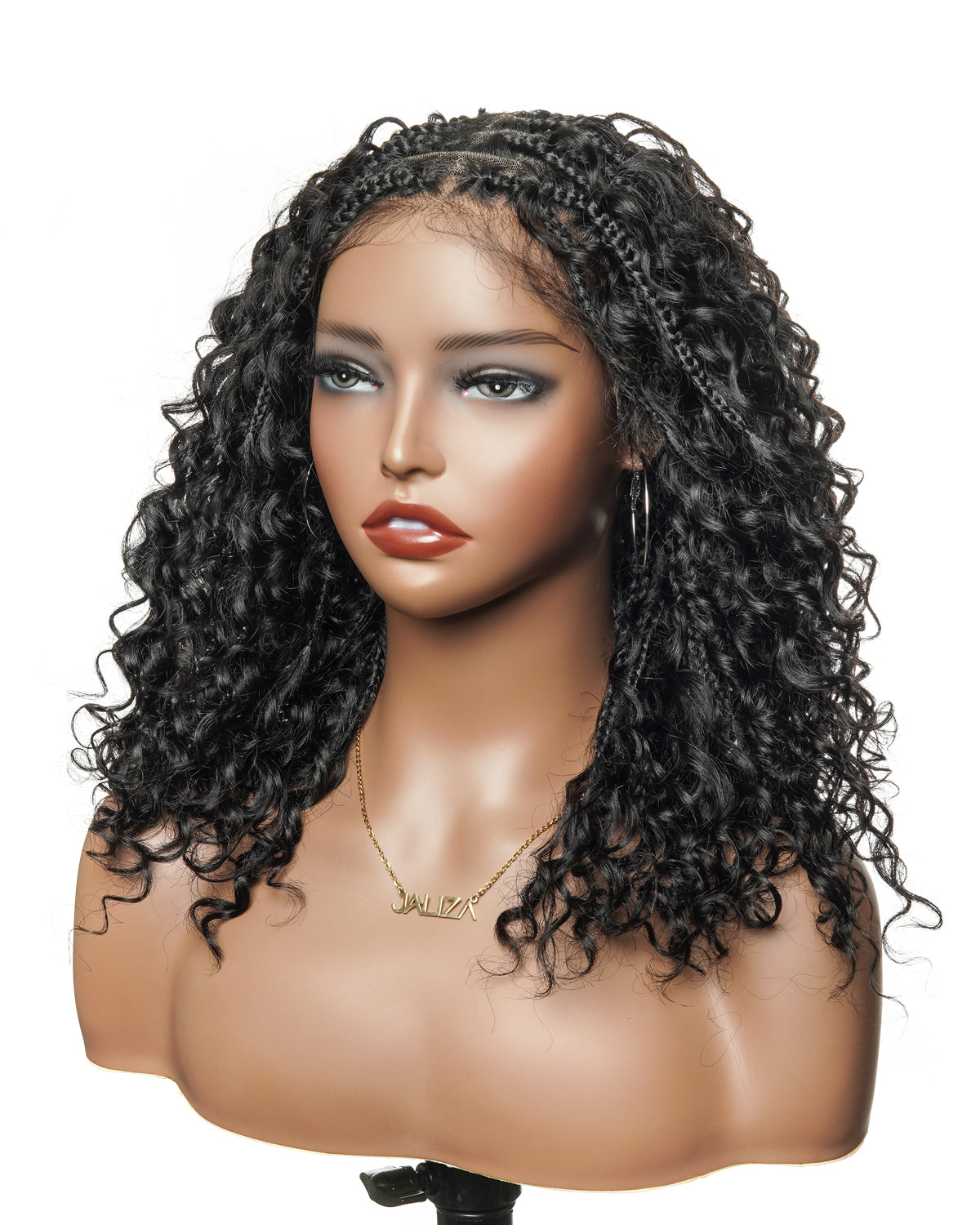 16 Human Hair Curls Short Boho Box Braided Wig Glueless HD Full Lace 100 Strands Pre sale Natural black Medium 22