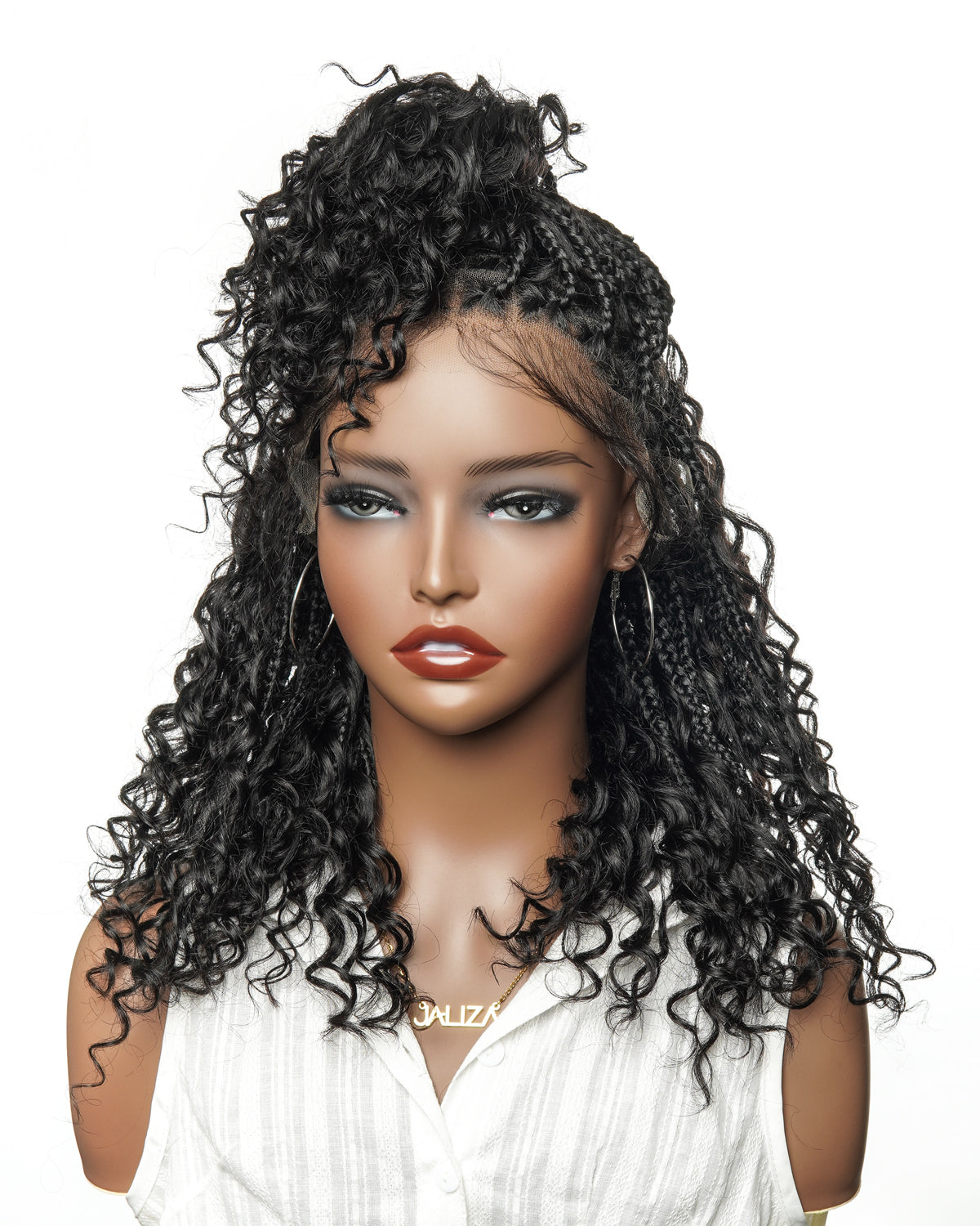 16" Human Hair Curls Short Boho Box Braided Wig Glueless HD Full Lace 100 Strands (Pre-sale)