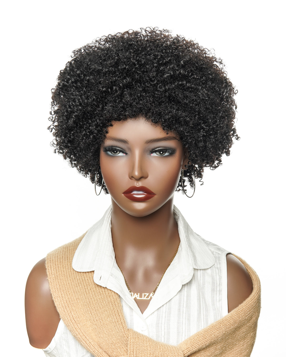 Jaliza Bobrina Perruque de cheveux humains sans colle Bob Afro Bouclée