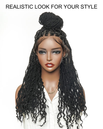 100% Human Hair Pre Bleached Human Hair HD Full Lace Salon-level Knotless Locs Braided Wig 20" (Made to order, ships in 1-2 weeks)