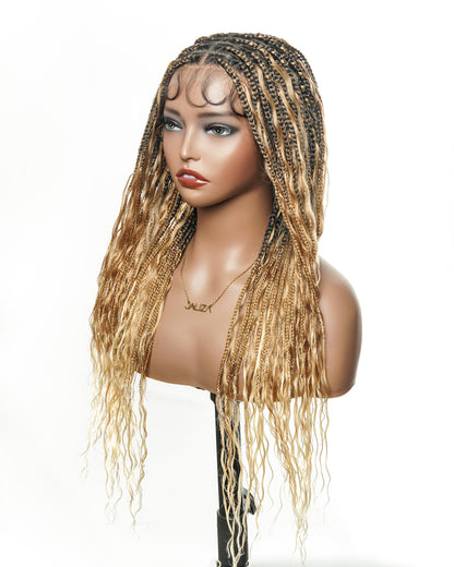 24" HD Full Lace Lightweight Human Hair Curls Boho Box Braided Wig