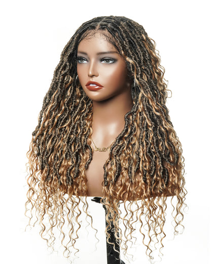 Salon-level Knotless Boho Locs HD Full Lace Human Hair Boho Curls 80 Strands Braided Wig