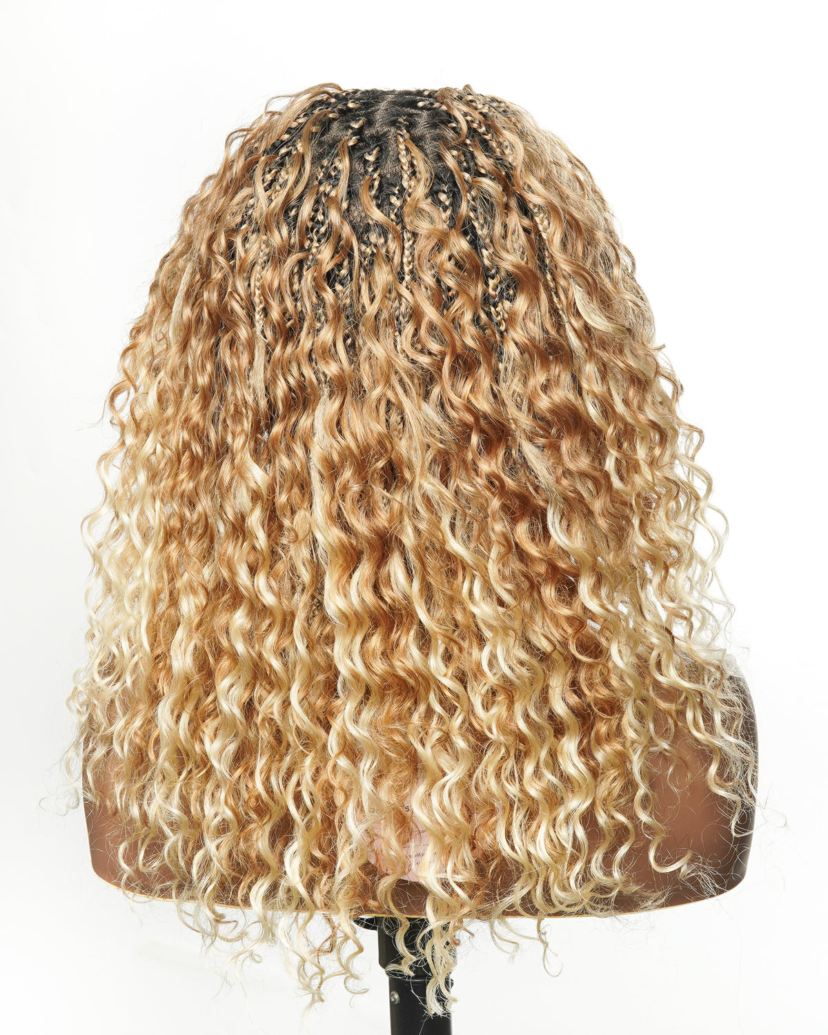 18" Blend 1B 27 613 Color HD Full Lace Human Hair Boho Curls Short Braided Wig (Made to order, ships in 1-2 weeks)