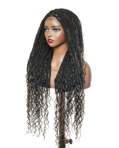 100% Human Hair Salon-level Pre Bleached HD Full Lace Knotless Boho Locs Braided Wig 30" 100 Strands  (Made to order, ships in 1-2 weeks)