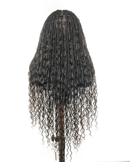 100% Human Hair Salon-level Pre Bleached HD Full Lace Knotless Boho Locs Braided Wig 30" 100 Strands  (Made to order, ships in 1-2 weeks)