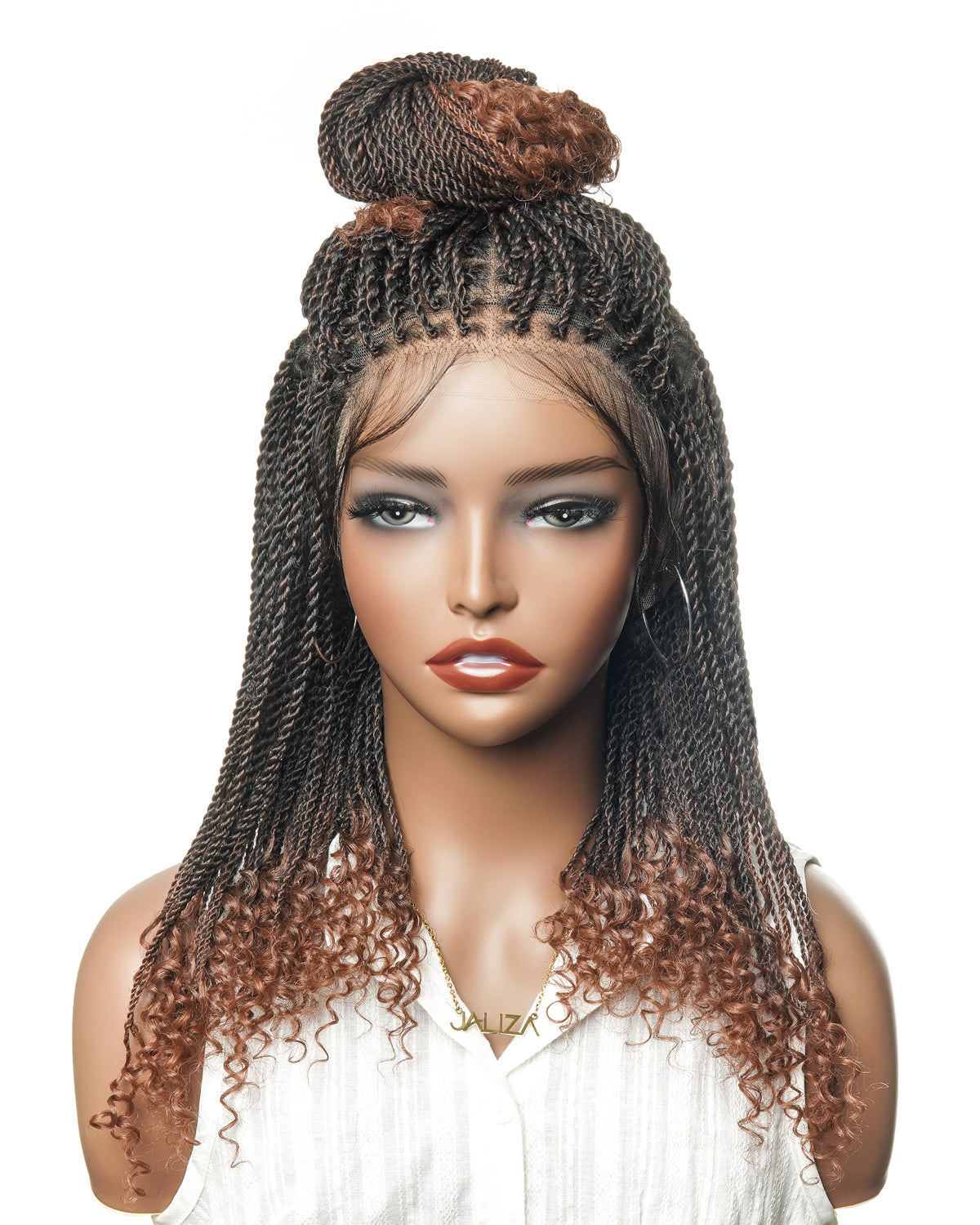 Mini Twist Braided Wig 14" Full Hand-tied HD Lace With Curly Ends - Human Baby Hair