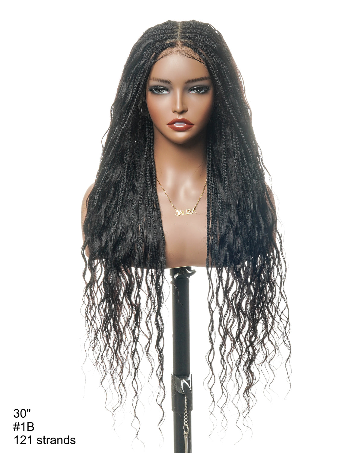 Pre Bleached Tangleless 42" High Density Knotless Box Boho Braided Wig 121 Strands - Human Hair Roots & Boho Curls & Baby Hair