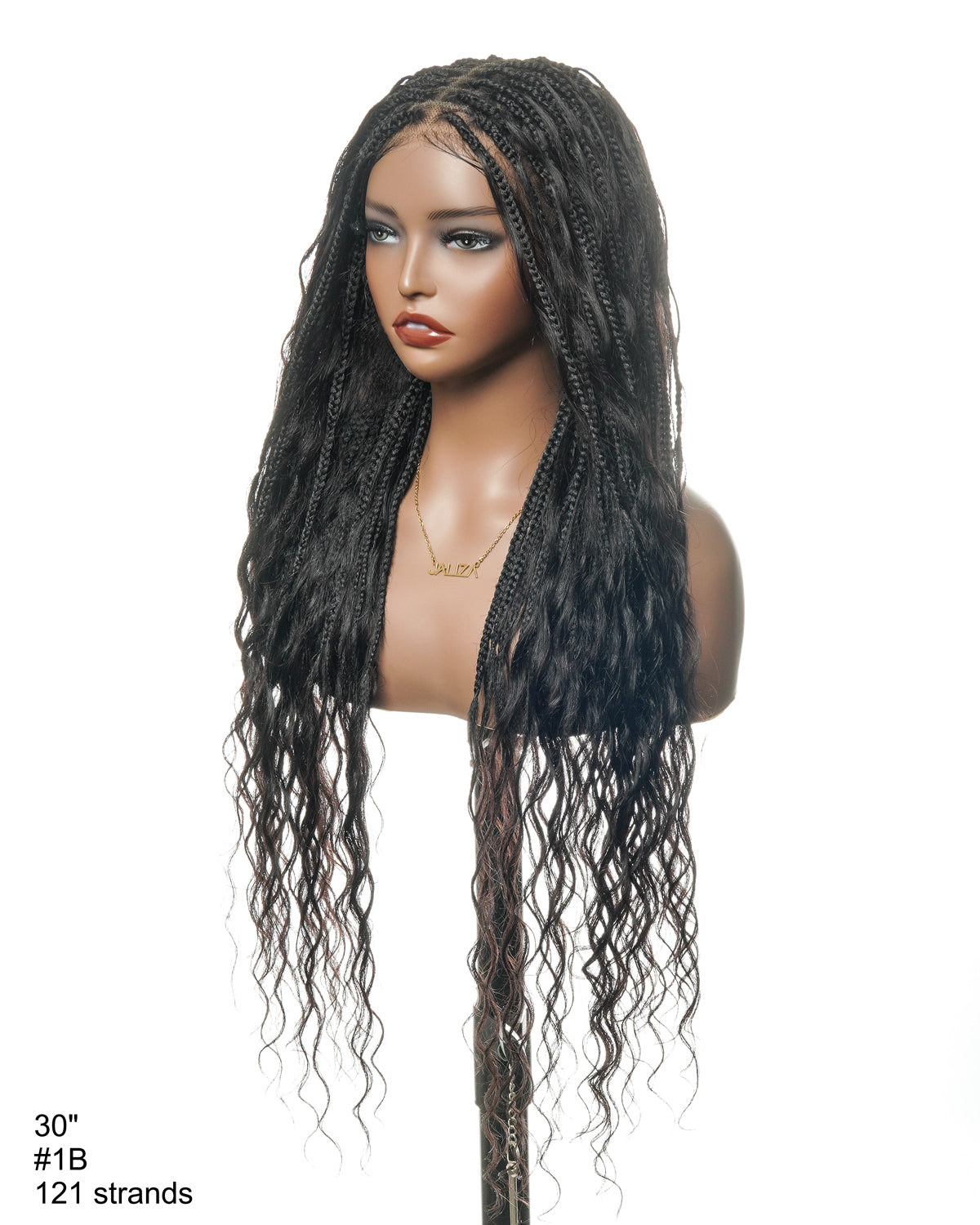 Pre Bleached Human Hair Lace Tangleless 42" High Density Knotless Box Boho Braided Wig 121 Strands - Human Hair Roots & Boho Curls & Baby Hair