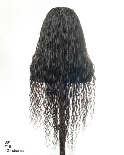 Tangleless Loose Body 42" Full Lace Knotless Boho Box Braided Wig 121 Strands - Human Hair Roots & Boho Curls & Baby Hair