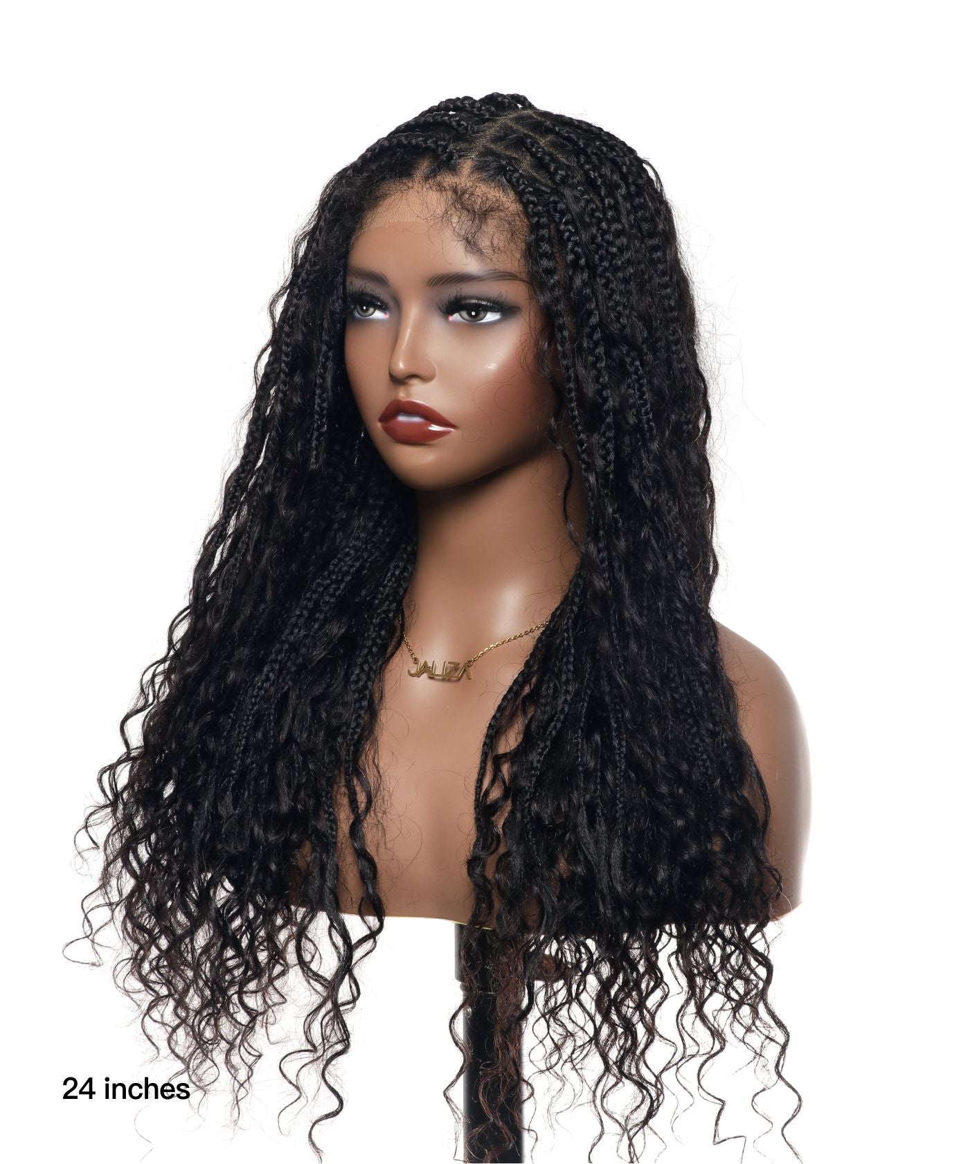 24" HD Lace Lightweight Tangleless Human Hair curls Full Hand Tied Boho Box Braided Wig