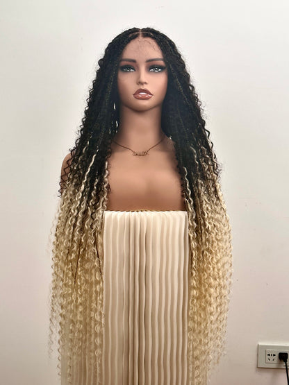 Diane's 36" Ombre Boho Box Braided Wig (Extra Full Human Hair Boho Curls)