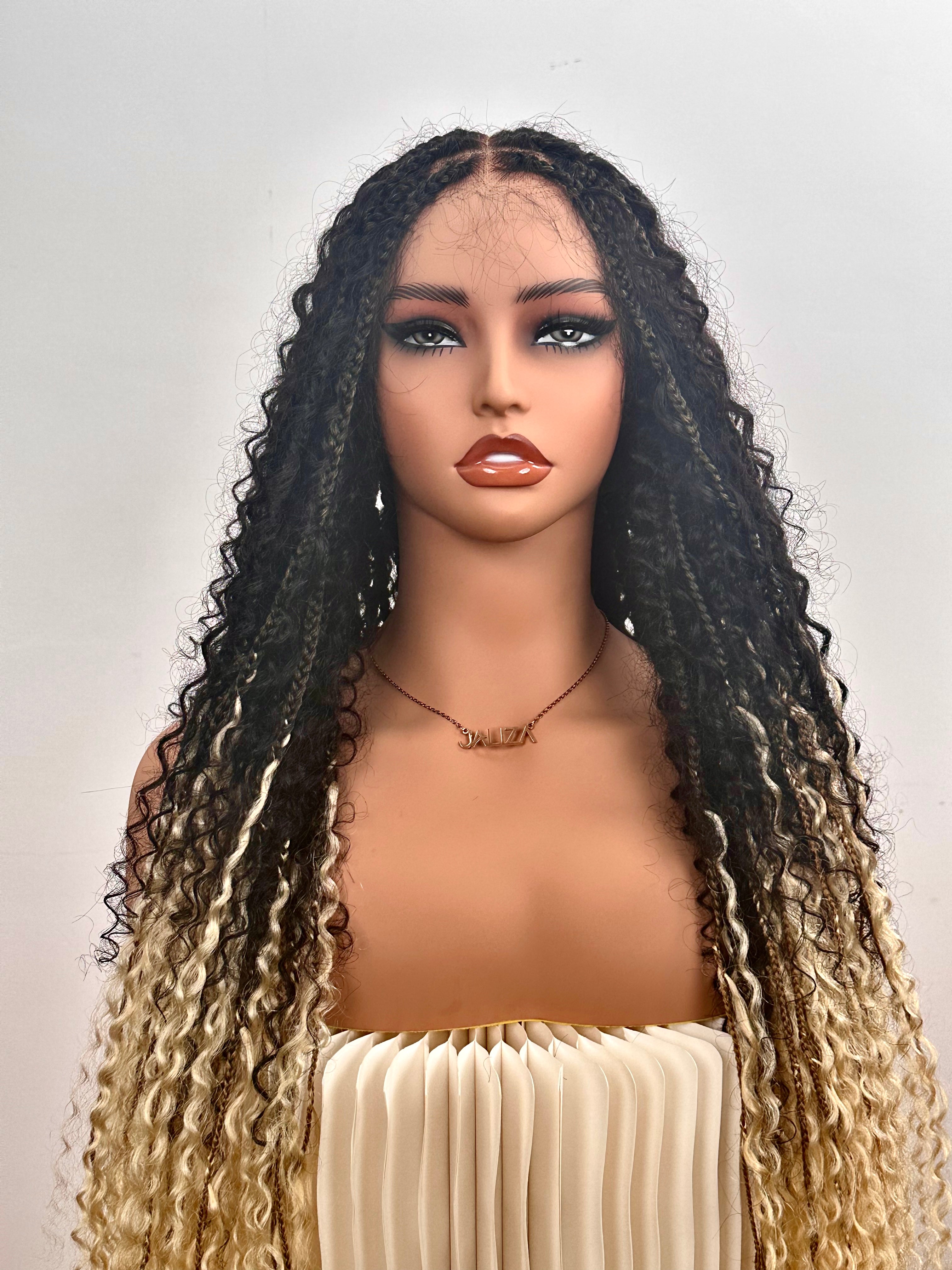 Diane's 36" Pre bleached Human Hair Lace Ombre Boho Box Braided Wig (Extra Full)(Made to order, ships in 1-2 weeks)