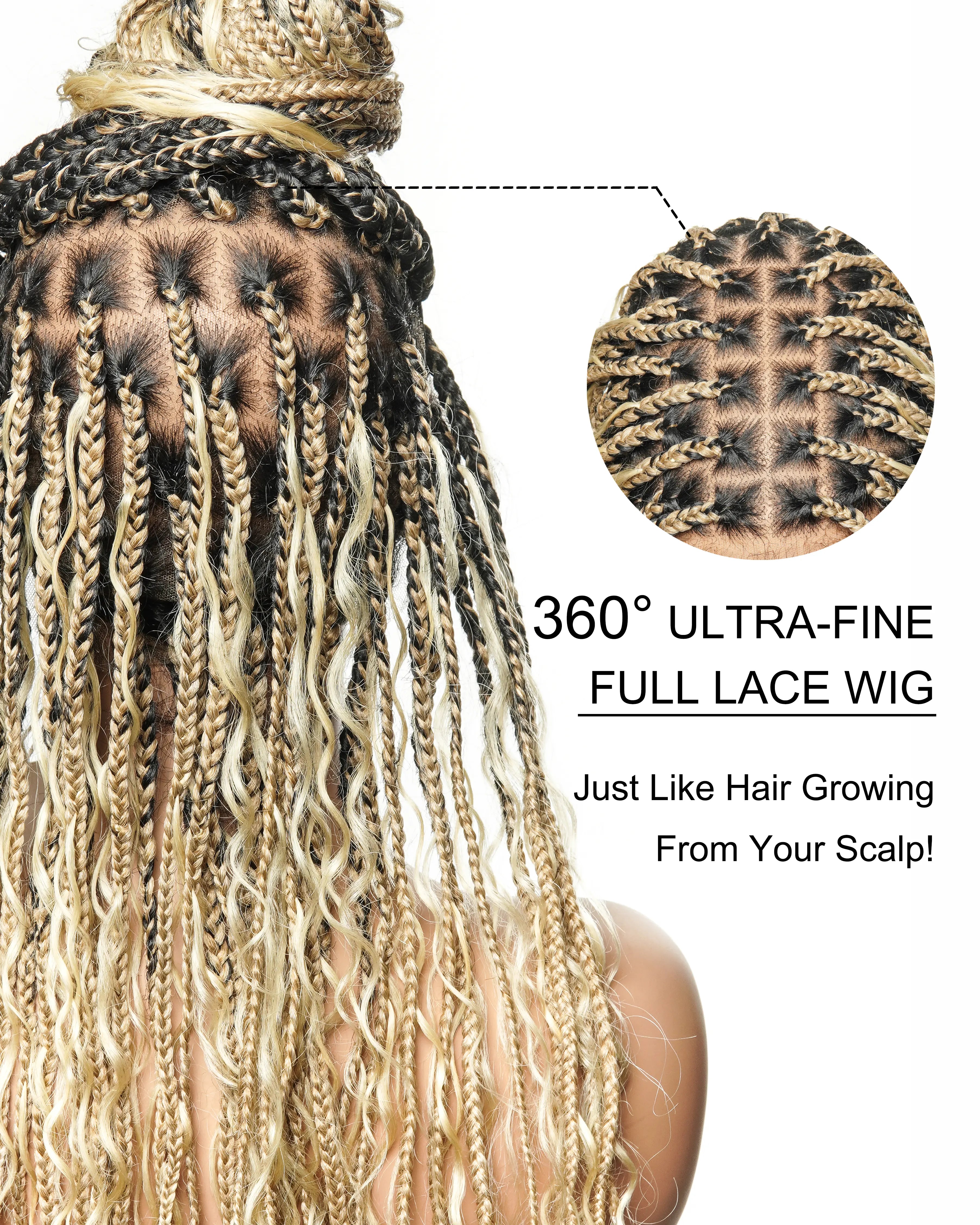 24" HD Full Lace Human Hair Boho Curls Colored Boho Box Braided Wig 100 Strands (Made to order, ships in 1-2 weeks)