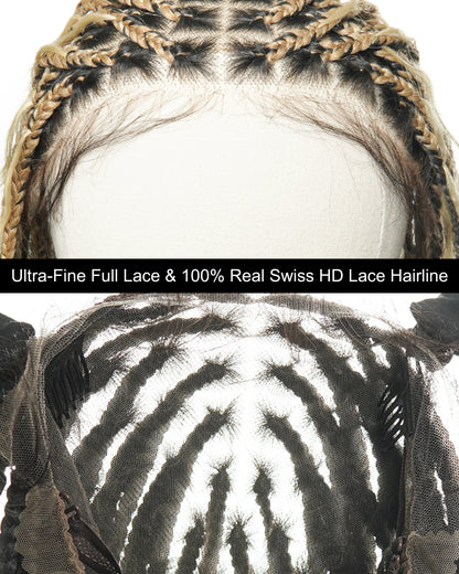 24" HD Full Lace Human Hair Boho Curls Colored Boho Box Braided Wig 100 Strands (Made to order, ships in 1-2 weeks)