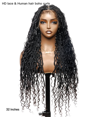 Boho Style Locs Braided Wig Full Hand-tied HD Lace 65 Strands - Human Baby Hair