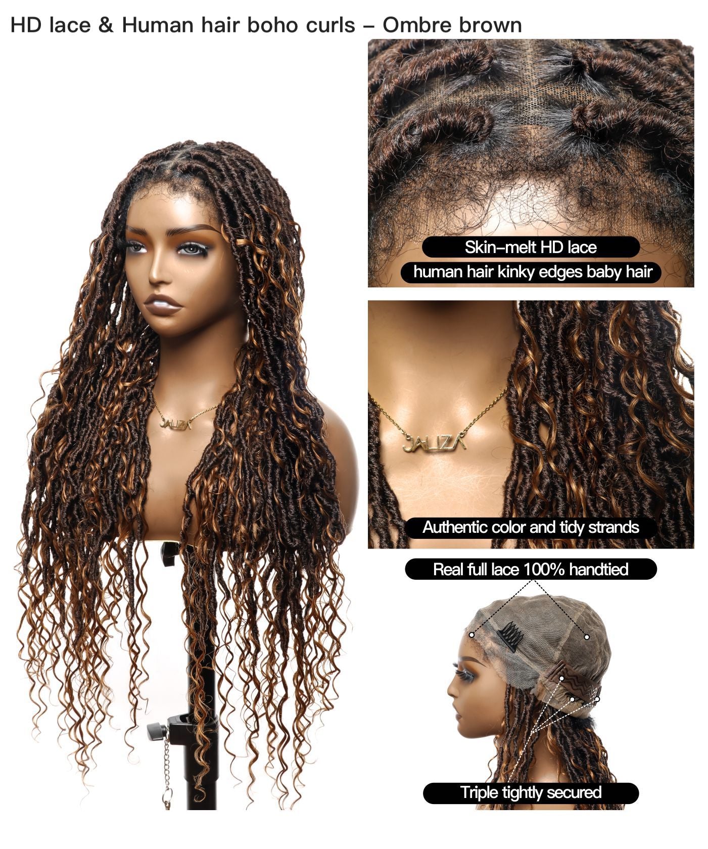 Boho Style Locs Braided Wig Full Hand-tied HD Lace 65 Strands - Human Baby Hair