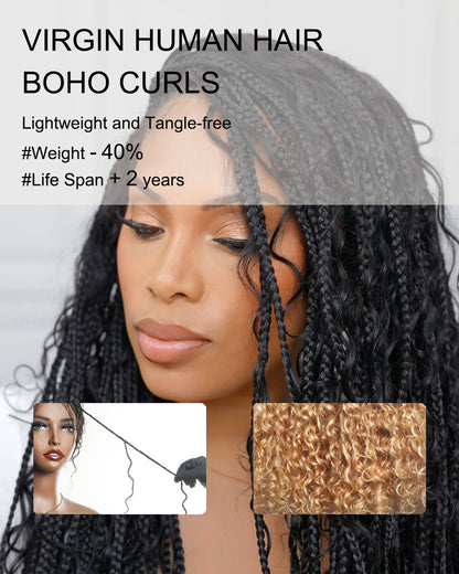 18" Blend 1B 27 613 Color HD Full Lace Human Hair Boho Curls Short Braided Wig (Made to order, ships in 1-2 weeks)