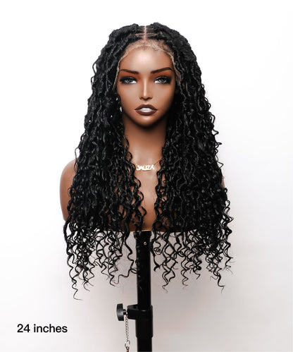 Perruque tressée de style Boho Locs 32 pouces, dentelle HD entièrement nouée à la main, 65 brins - Cheveux de bébé bouclés naturels.