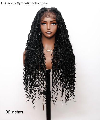 Salon-level Knotless Boho Style Locs Braided Wig Full Lace 86 Strands 30"