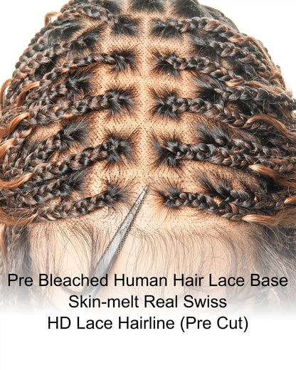 24" Pre Bleached Human Hair Lace Knotless 88 Strands Human Hair Boho Box Braided Wig