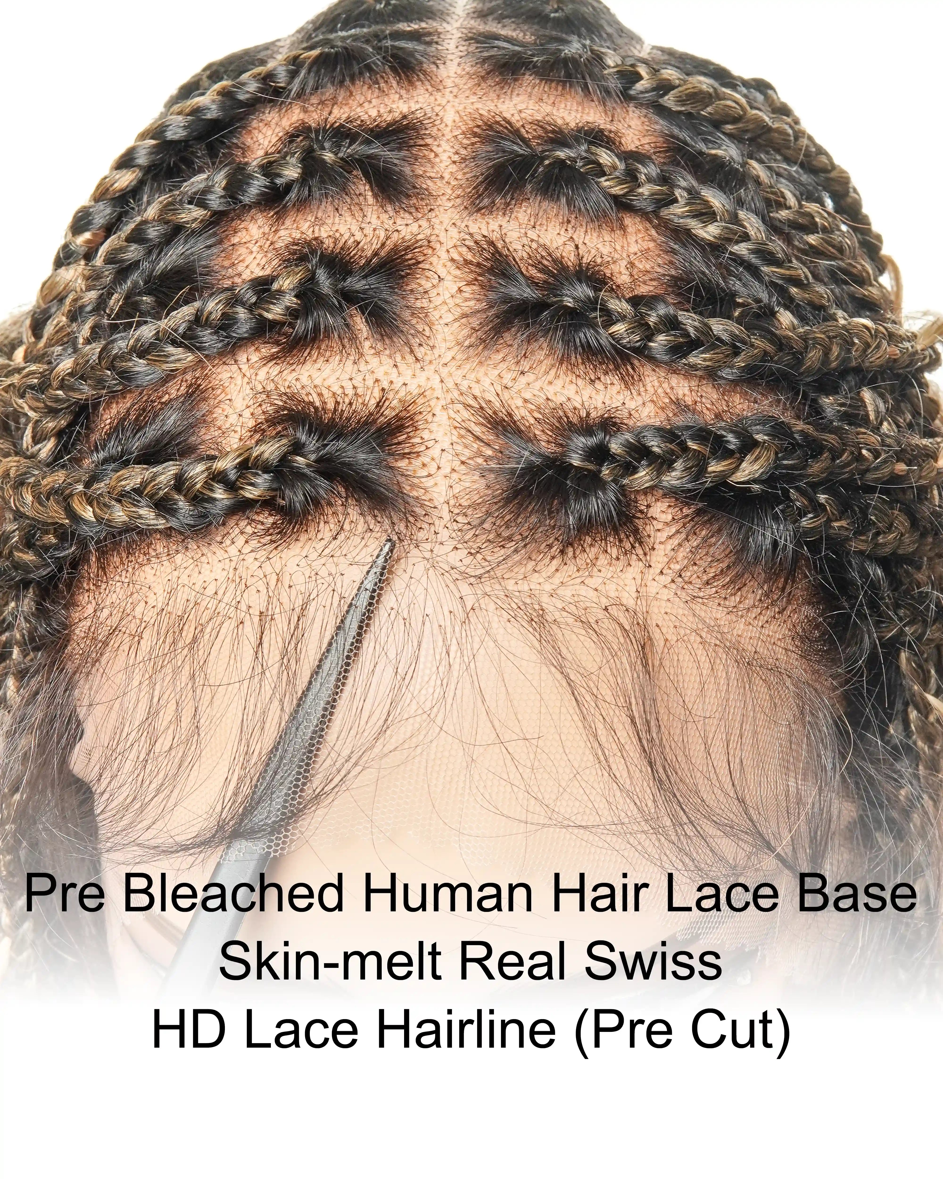 30" Pre Bleached Human Hair Lace Lightweight Human Hair Boho Curls Box Braided Wig