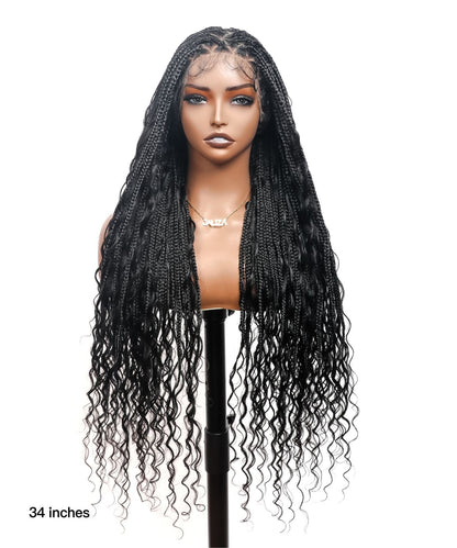 Tangleless Human Hair Boho Curls HD Lace Knotless Box Braided Wig Full Hand-tied - Human Baby Hair