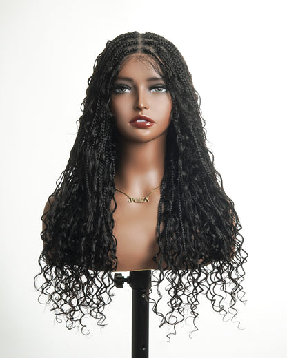 Glueless 24" Pre Cut HD Full Lace Lightweight Ready-To-Go Box Braided Wig with Human Hair Boho Curls