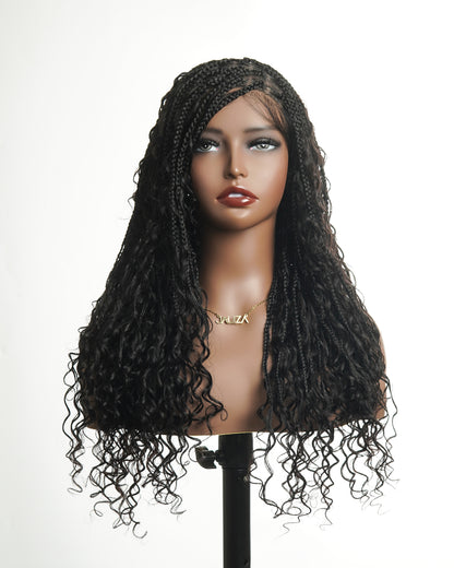 Glueless 24" Pre Cut HD Full Lace Lightweight Ready-To-Go Box Braided Wig with Human Hair Boho Curls