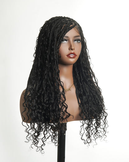 Glueless 24" Pre Cut HD Full Lace Lightweight Ready-To-Go Box Braided Wig with Human Hair Boho Curls