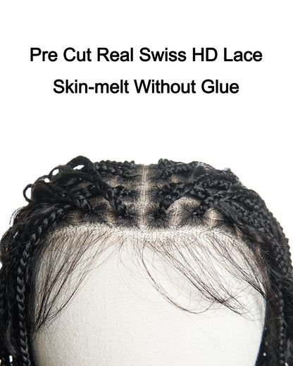 Glueless 24" Pre Cut HD Full Elastic Lace Lightweight Ready-To-Go Boho Box Braided Wig with Human Hair Boho Curls