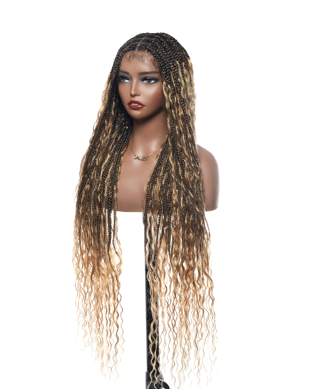 36" Human Hair Boho Curls HD Lace Knotless Box Braided Wig Full Hand-tied - Human Baby Hair