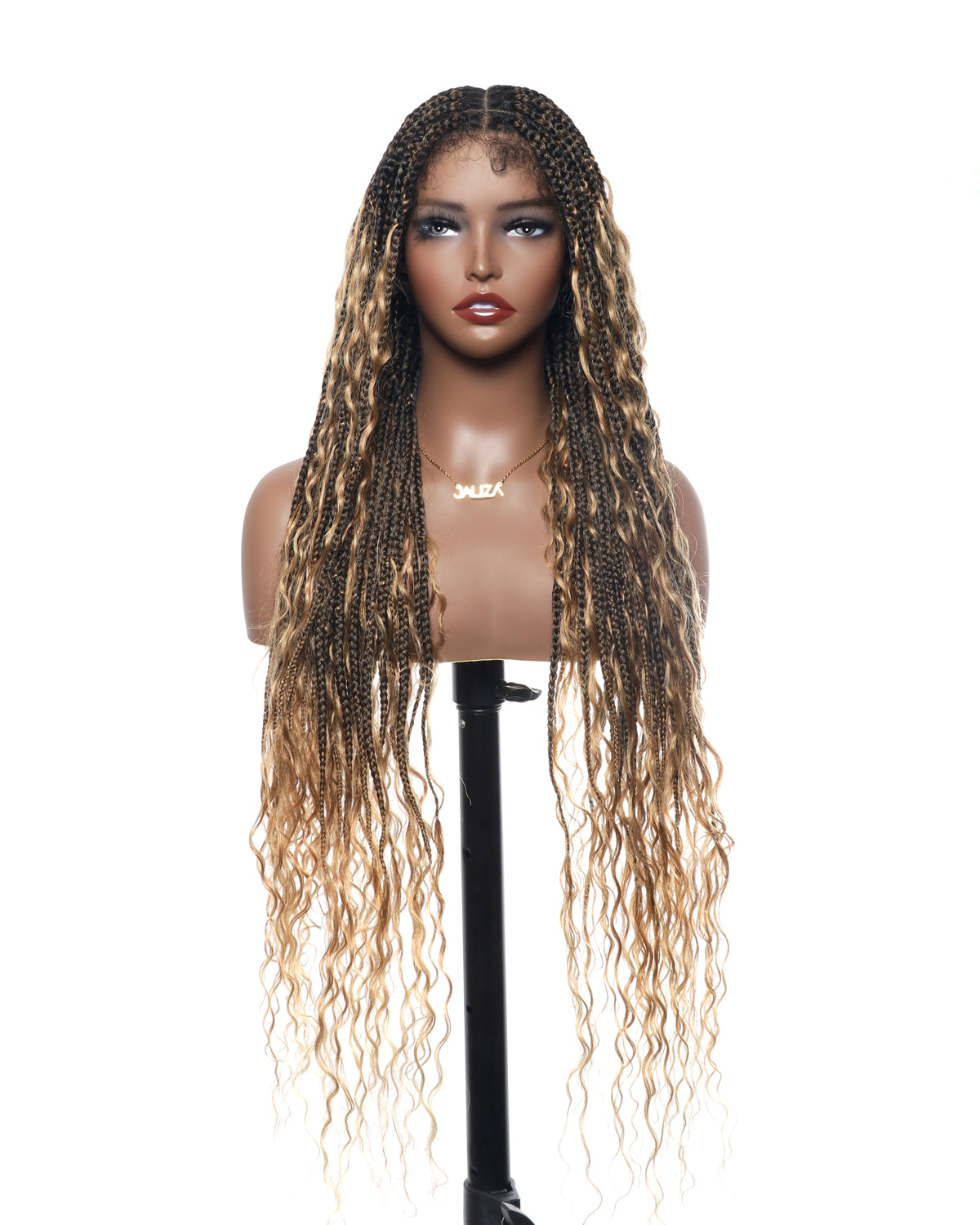 36" Human Hair Boho Curls HD Lace Knotless Box Braided Wig Full Hand-tied - Human Baby Hair