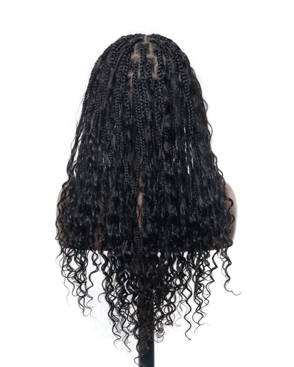 24" HD Lace Lightweight Tangleless Human Hair curls Full Hand Tied Boho Box Braided Wig