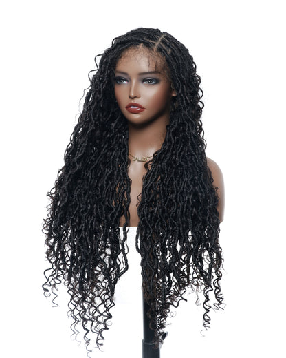 Salon-level Knotless Boho Locs HD Full Lace Human Hair Boho Curls 80 Strands Braided Wig