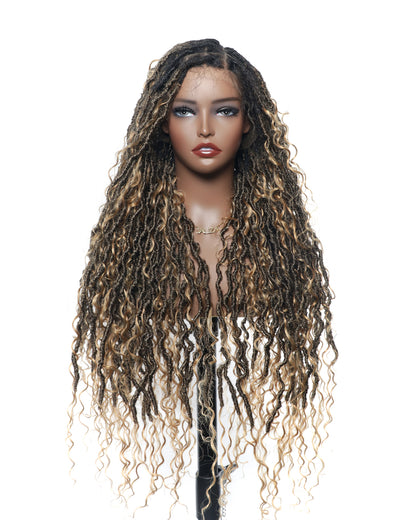 Salon-level Knotless Boho Locs HD Full Lace Human Hair Boho Curls 80 Strands Braided Wig