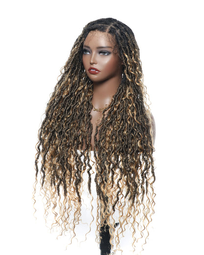 Salon-level Knotless Boho Locs HD Full Lace Human Hair Boho Curls 80 Strands Braided Wig