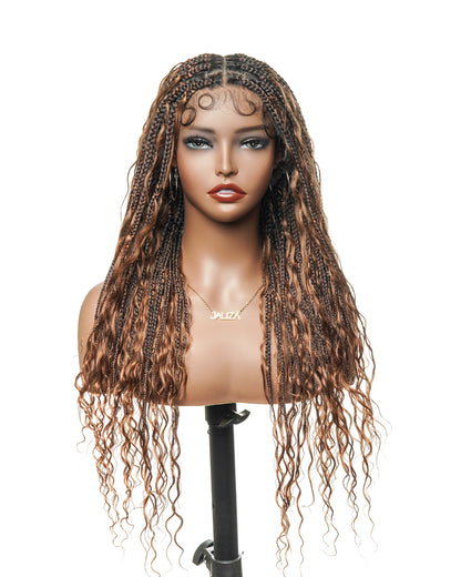 24" HD Lace Lightweight Tangleless Human Hair curls Full Hand Tied Boho Box Braided Wig