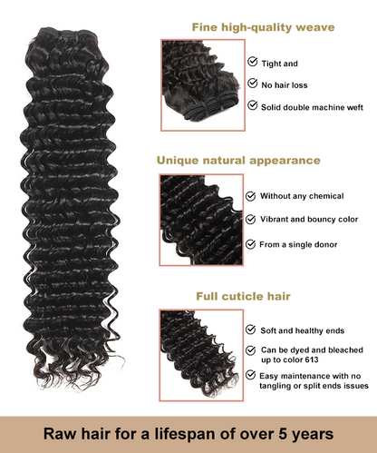 Raw Hair Deep wave 3 Bundles