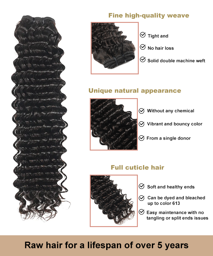 Raw Hair Deep wave 3 Bundles