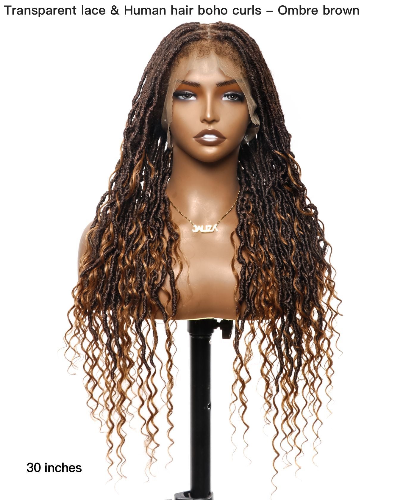 Perruque tressée de style Boho Locs 32 pouces, dentelle HD entièrement nouée à la main, 65 brins - Cheveux de bébé bouclés naturels.