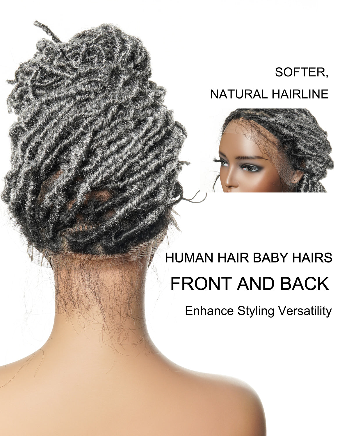 Salon-level Salt & Pepper Knotless Locs HD Full Lace Wig 80 Strands