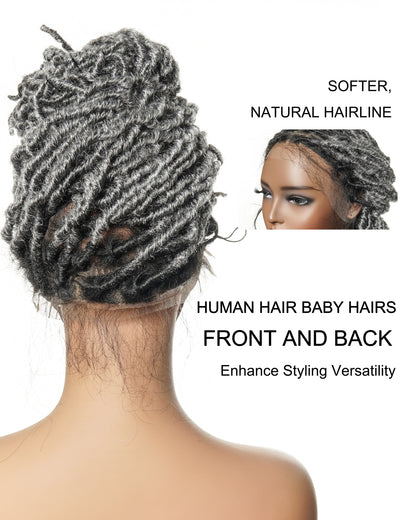 Salon-level Salt & Pepper Knotless Locs HD Full Lace Wig 80 Strands