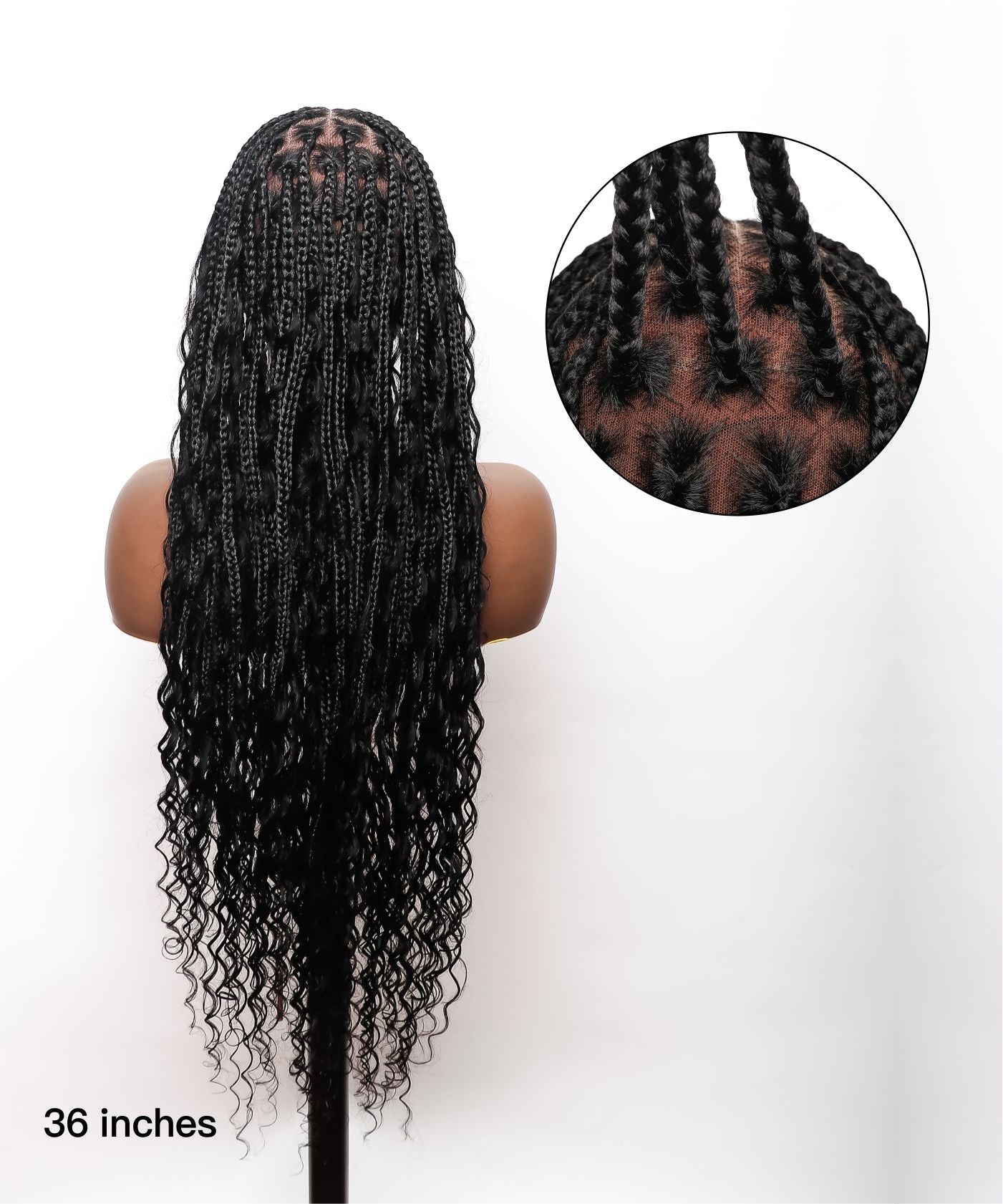 HD Lace Knotless Boho Style Box Braided Wig 36" Full Hand-tied 79 Strands